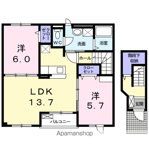 グランカーサ(2LDK/2階)の間取り写真