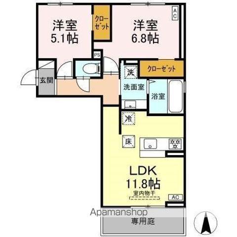 トリシア野多目I(2LDK/1階)の間取り写真