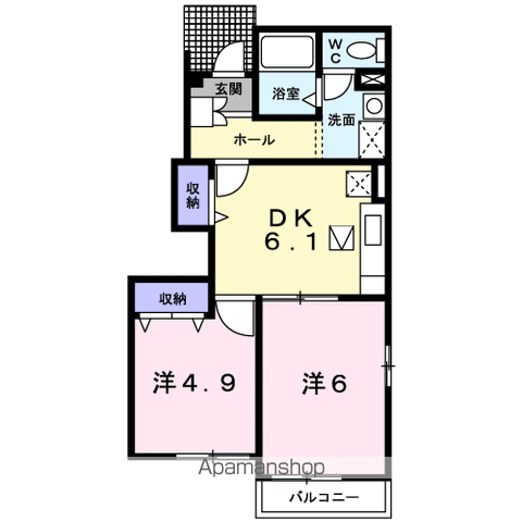 ルミナスB(2DK/1階)の間取り写真