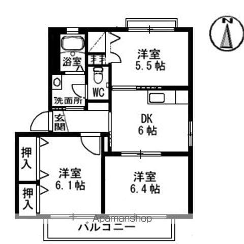 リヴェール西山A棟(3DK/1階)の間取り写真