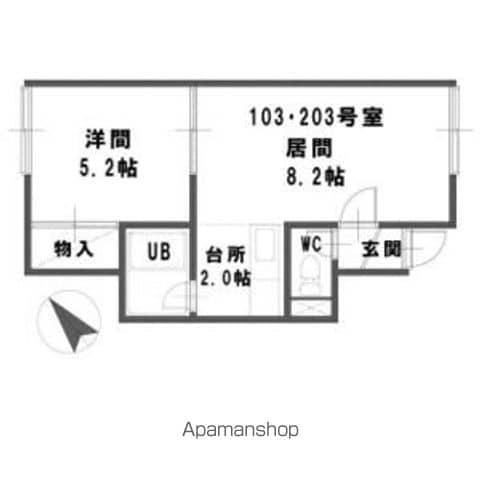 ローザンハイツ(1LDK/2階)の間取り写真