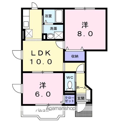 チェリーサイドハウスⅠ(2LDK/1階)の間取り写真