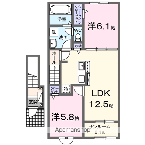 メゾンシュエットⅡ(2LDK/2階)の間取り写真