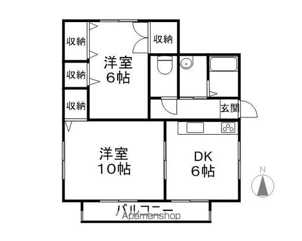 カーサ・ミア(2DK/1階)の間取り写真