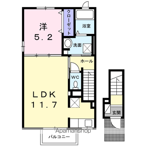 ミドル・クレメント(1LDK/2階)の間取り写真