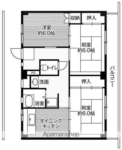 ビレッジハウス敷島3号棟(3DK/1階)の間取り写真
