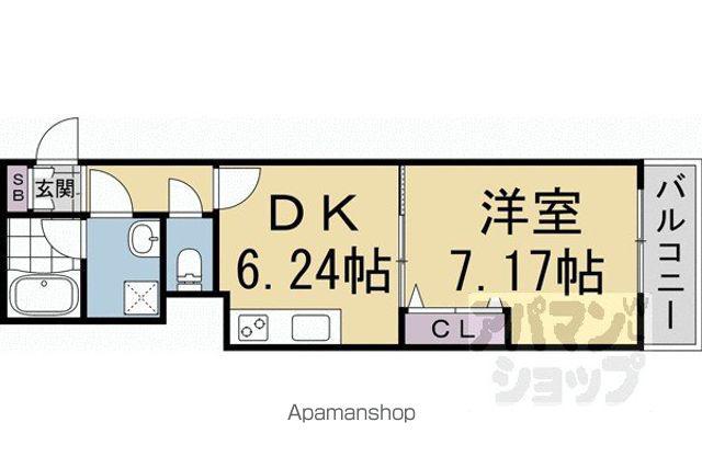 円町レジデンスウエスト(1DK/2階)の間取り写真