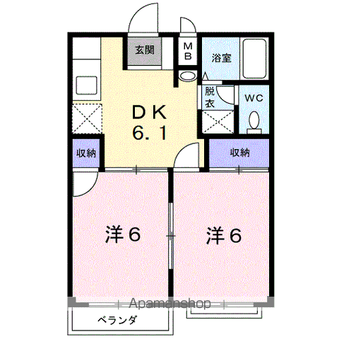サンヒルズ上津(2DK/2階)の間取り写真