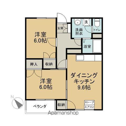 メープルタウンB棟(2DK/1階)の間取り写真