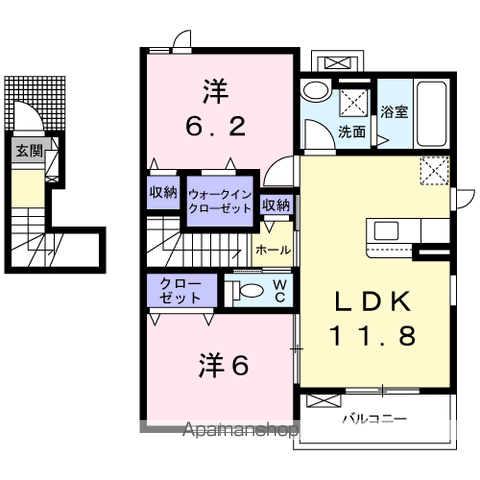 L&C MOCA Ⅰ(2LDK/2階)の間取り写真