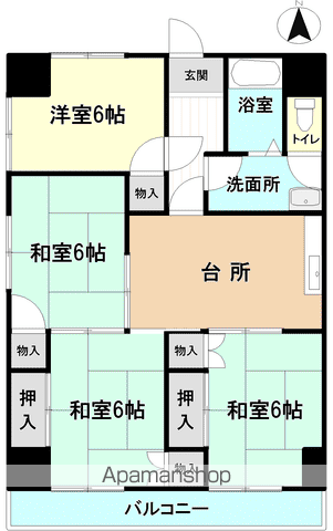 いわき建物ビル(4DK/4階)の間取り写真
