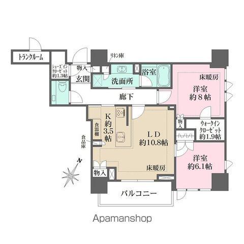ザ・パークハウス高輪タワー(2LDK/15階)の間取り写真