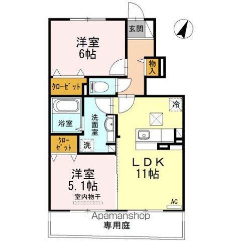 GREEN ROSE(2LDK/1階)の間取り写真