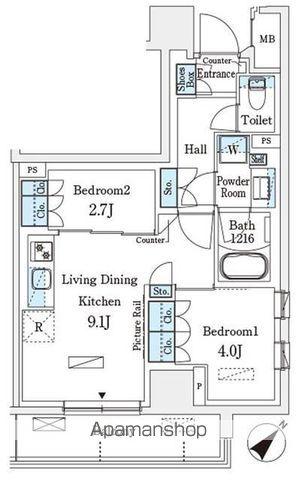 パークアクシス横浜伊勢佐木町通(2LDK/6階)の間取り写真