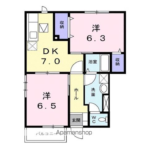 ガーデンハウスB(2DK/1階)の間取り写真