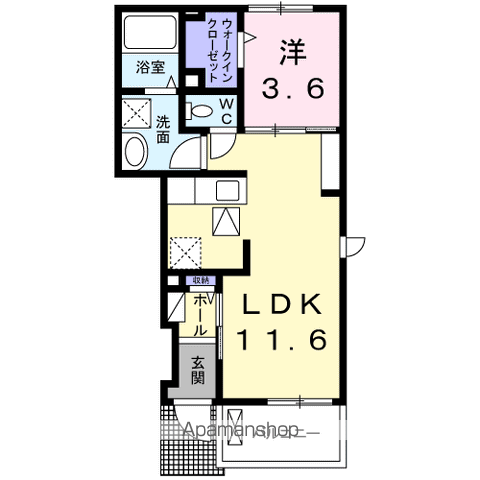 エレガント郡山(1LDK/1階)の間取り写真