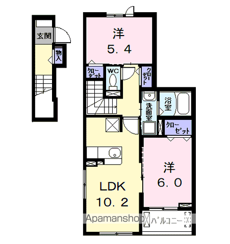 クレール・アンジュⅠ(2LDK/2階)の間取り写真