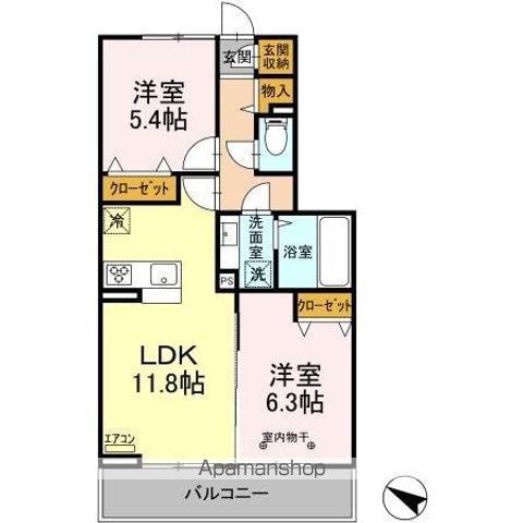 レジデンスヒルトップⅨ(2LDK/2階)の間取り写真