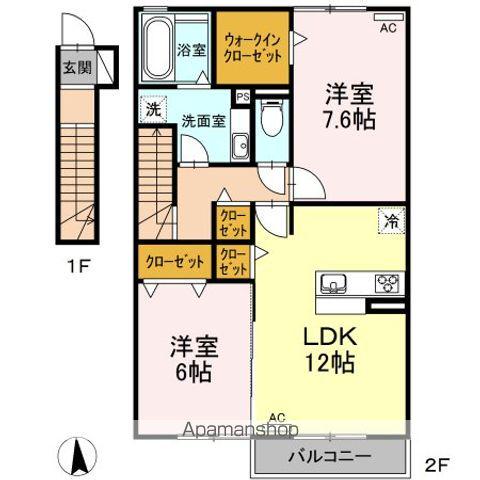 D-ROOM堀江(2LDK/2階)の間取り写真