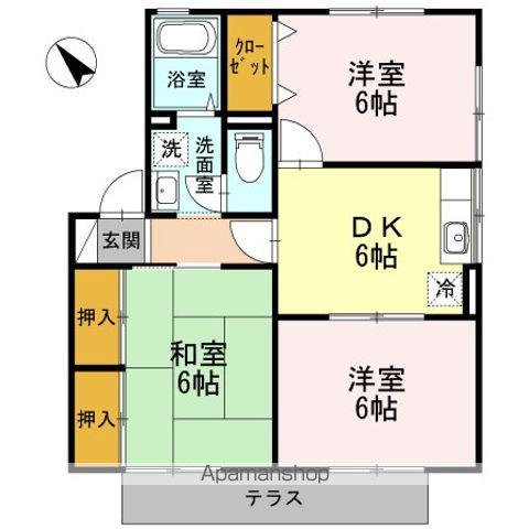 サンハイム東河原Ⅰ棟(3DK/1階)の間取り写真