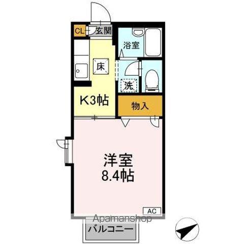 ヒルサイドテラスD(1K/1階)の間取り写真