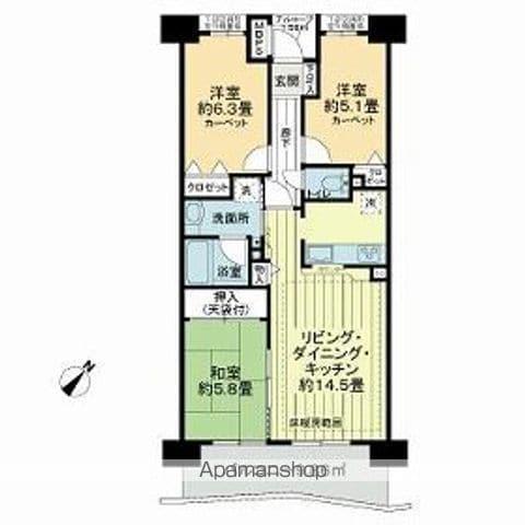 ライオンズマンション千葉グランドタワー(3LDK/7階)の間取り写真