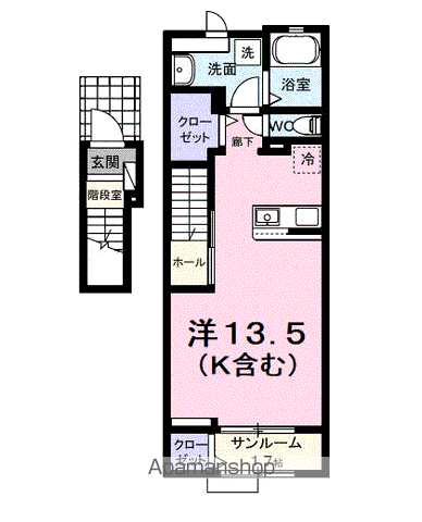 パフュームⅠ(ワンルーム/2階)の間取り写真