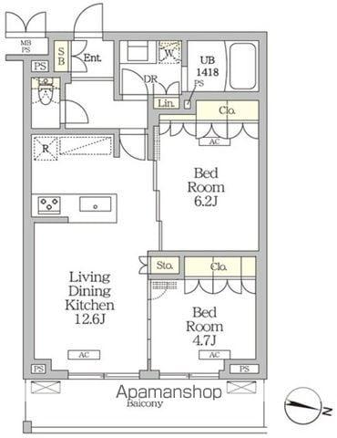 ミレーネ滝野川(2LDK/2階)の間取り写真