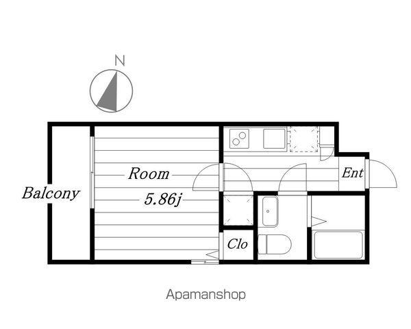 HK2ウエスト(1K/2階)の間取り写真