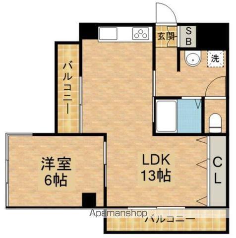 第二若木コーポ(1LDK/4階)の間取り写真