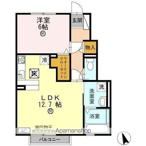 グランハート B棟(1LDK/1階)の間取り写真