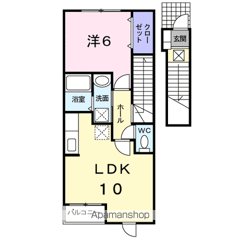 エルム プラシード 2号館(1LDK/2階)の間取り写真