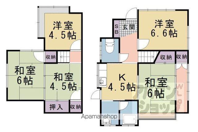 京都市東西線 御陵駅 徒歩20分 2階建 築57年(5K)の間取り写真