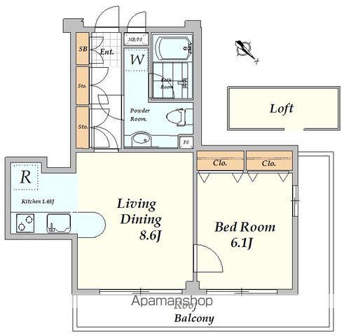 イトーピア神宮外苑ESTUDIO(1LDK/5階)の間取り写真