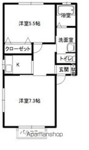 サザンハウス(2K/2階)の間取り写真