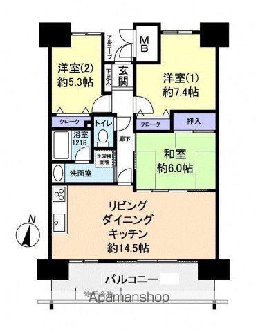 アスレ東原Ⅱ番館(3LDK/8階)の間取り写真