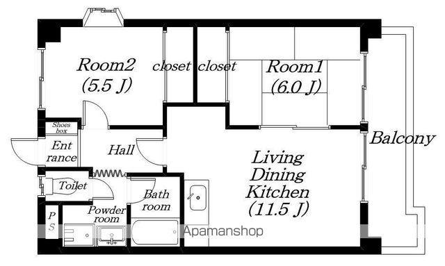サンティーユASAHI(2LDK/2階)の間取り写真