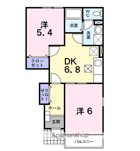 プリエール・アサヒB(2DK/1階)の間取り写真