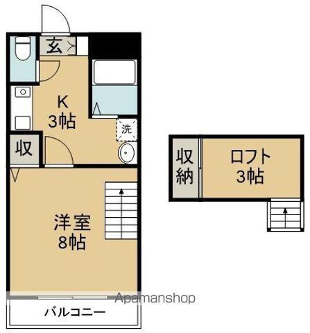 ラピタ沖浜(1K/2階)の間取り写真