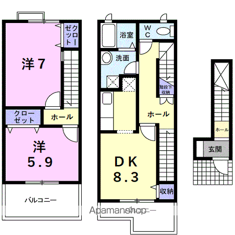 ティンカーベル(2DK/2階)の間取り写真