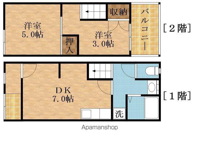 中宮4丁目テラスハウス(2DK/1階)の間取り写真