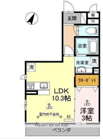 エスタシア光(1LDK/2階)の間取り写真