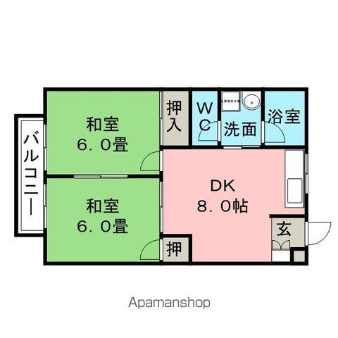 ハイツ高牟礼(2DK/2階)の間取り写真