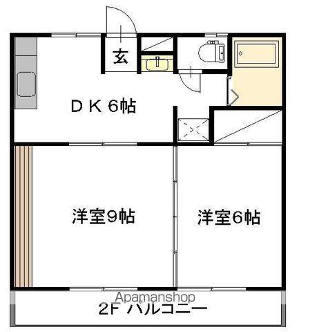 常磐線 佐和駅 徒歩9分 2階建 築39年(2DK/2階)の間取り写真