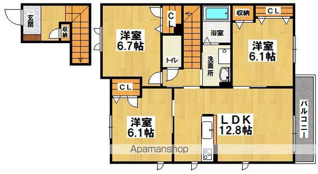 ソレイユ上野芝(3LDK/2階)の間取り写真