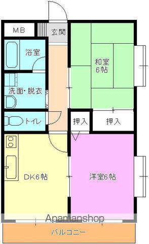 シャインパレス河東(2DK/6階)の間取り写真