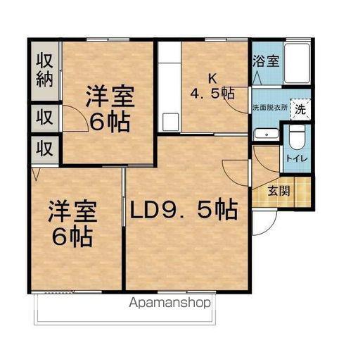 クレア・笹部 B(2LDK/1階)の間取り写真