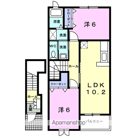 エクセラン・メゾンB(2LDK/2階)の間取り写真