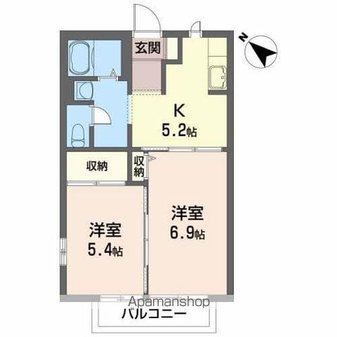 ディアス三本柳 B(2K/2階)の間取り写真