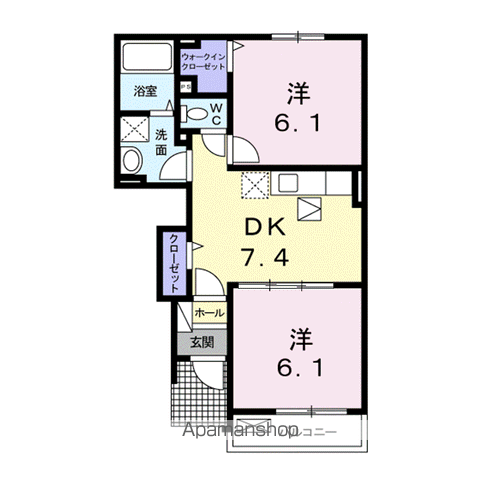 フォーチュンプレイス(2DK/1階)の間取り写真